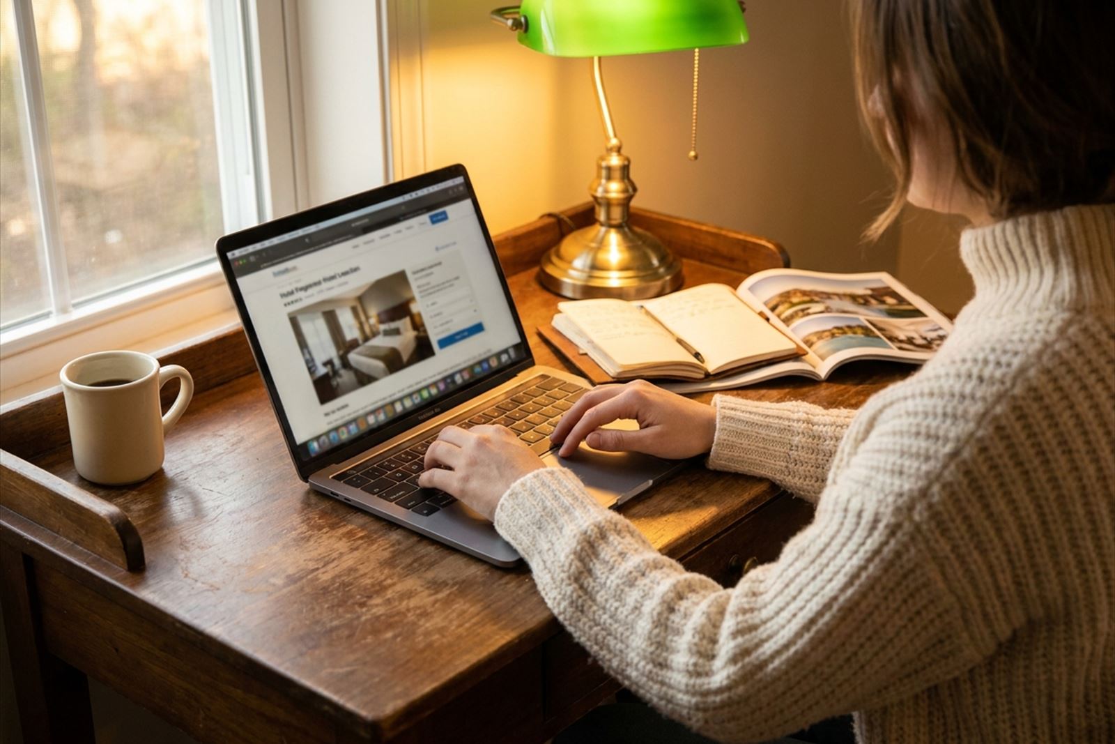 Editor reviewing a hotel page on a laptop