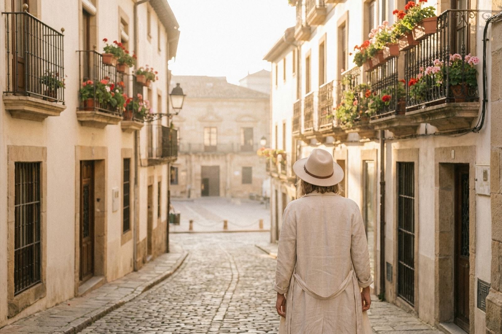 Traveler looking at a city street